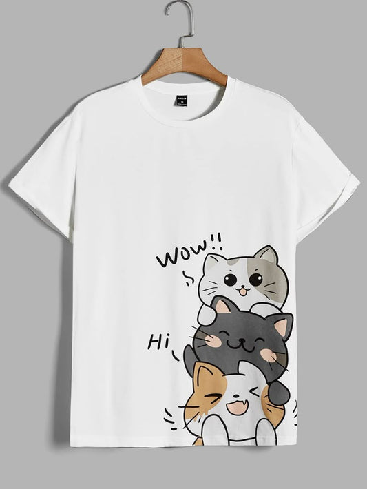 Cotton Cartoon &amp; Letter Graphic Anime T-Shirt